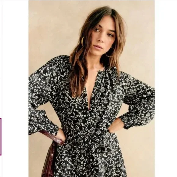 Sézane Merry Dress in Black & Ecru Floral Print - Picture 6 of 15